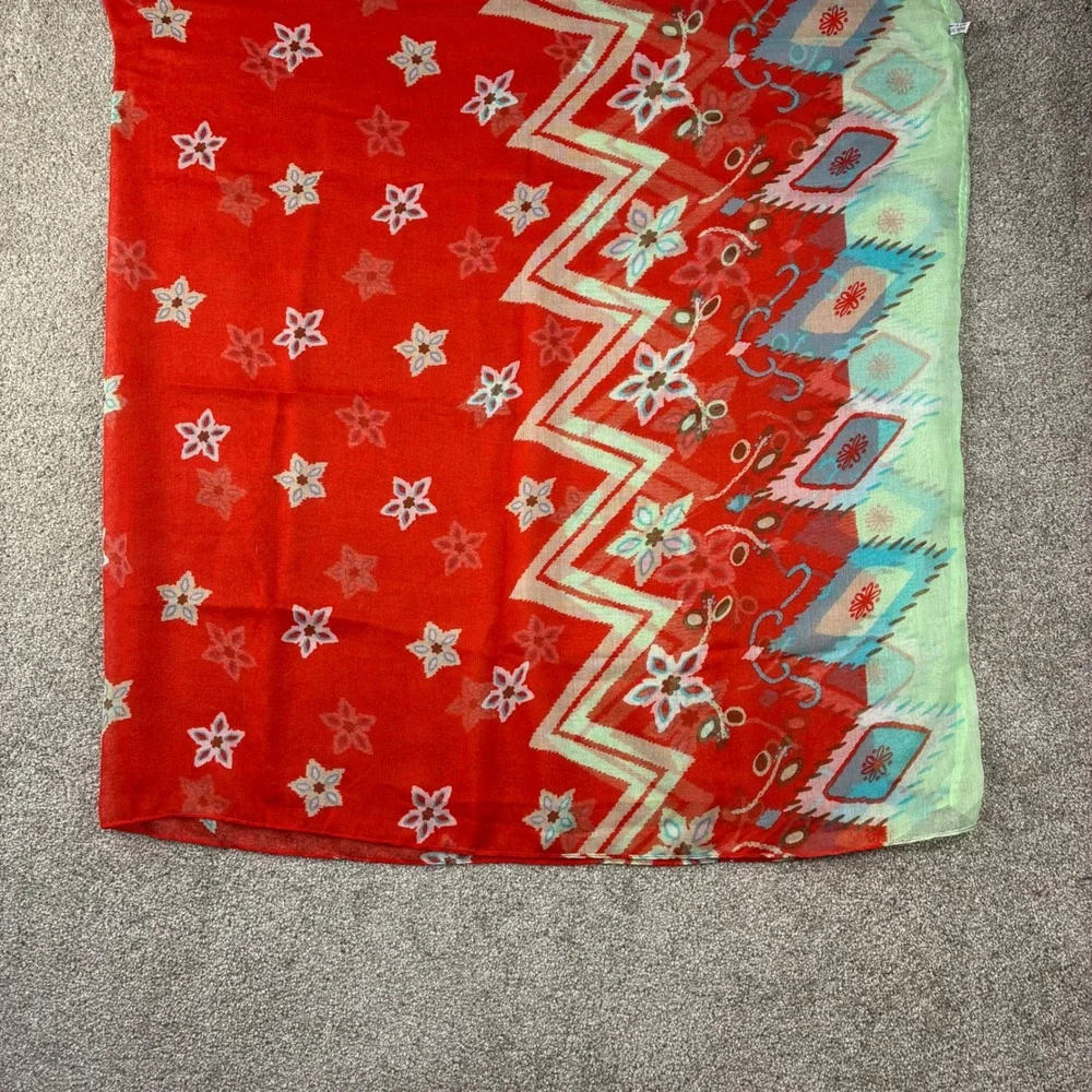 Womens Square Scarf Red Floral Chevron Geometric Sheer Boho Festival 36